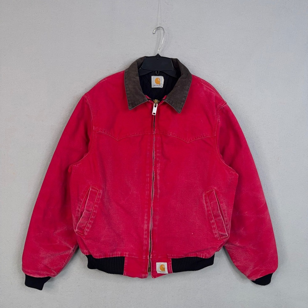 Carhartt Jacket Mens Small Santa Fe Red Duck Canvas Quilted Lined Distressed